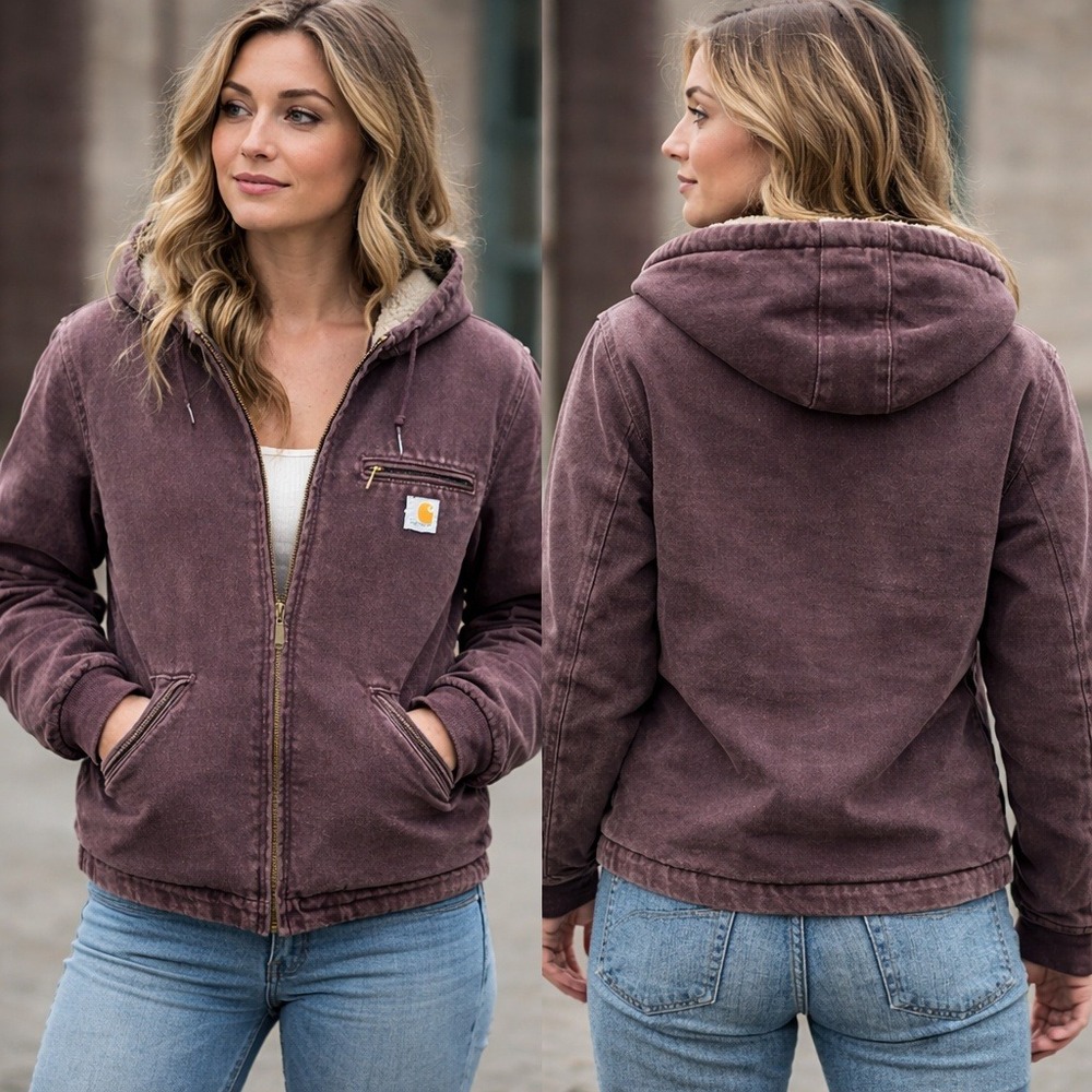 Carhartt WJ141 DWN Womens Sierra‎ Sherpa Lined Sandstone Jacket Dark Wine Medium